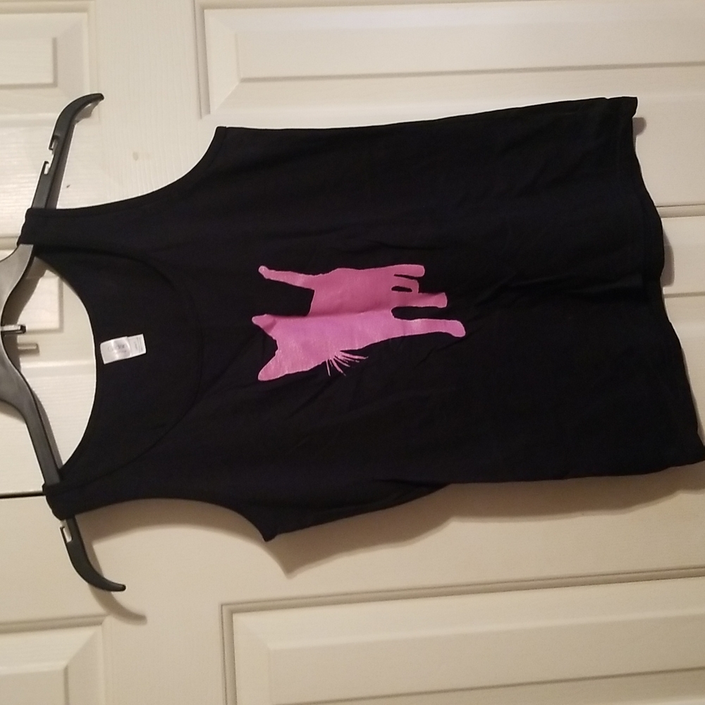 Maui Humane Society Kitty Cat Tank Top Women's Shirt Size Small Black & Hot Pink